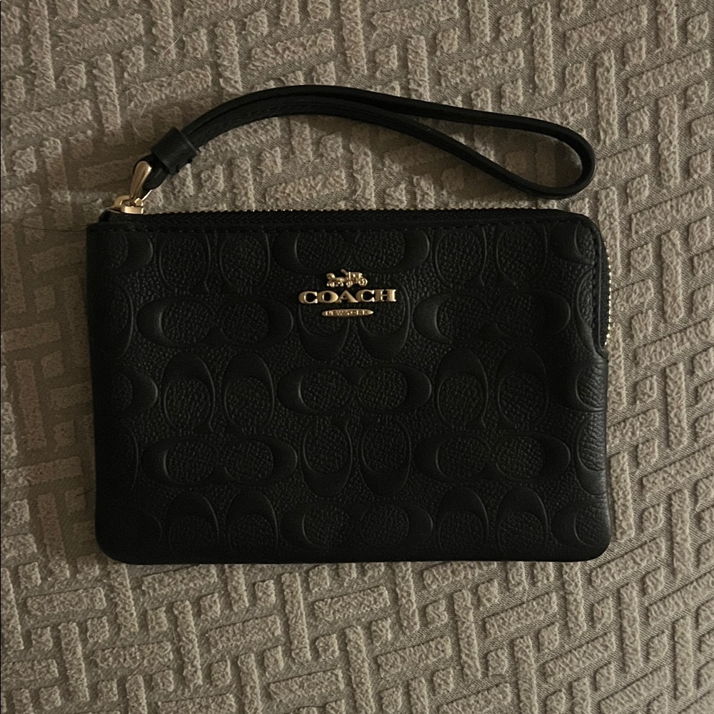 Coach Embossed Black Wristlet